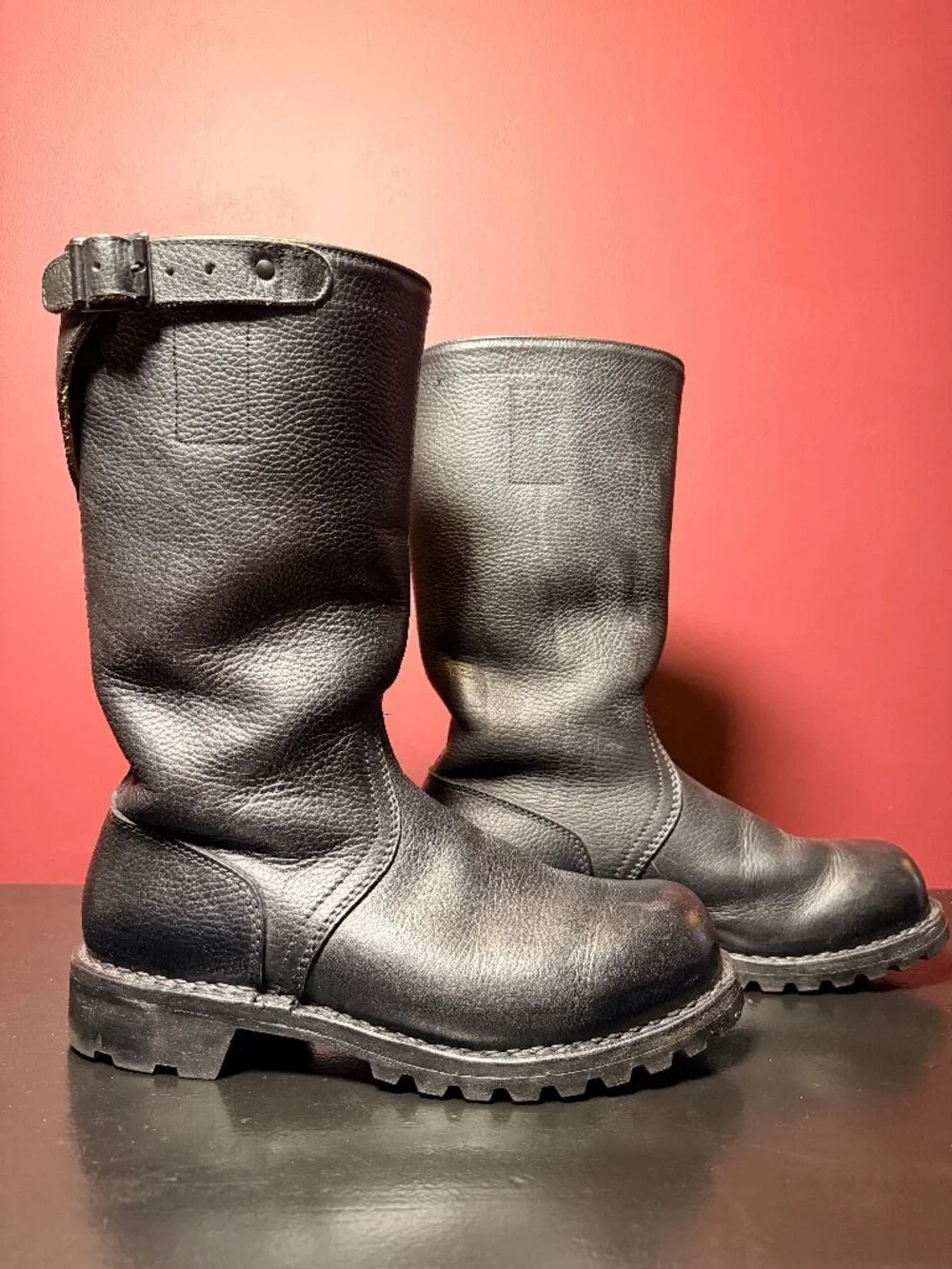 Vintage Black Leather Engineer Boots - Men's Size 8